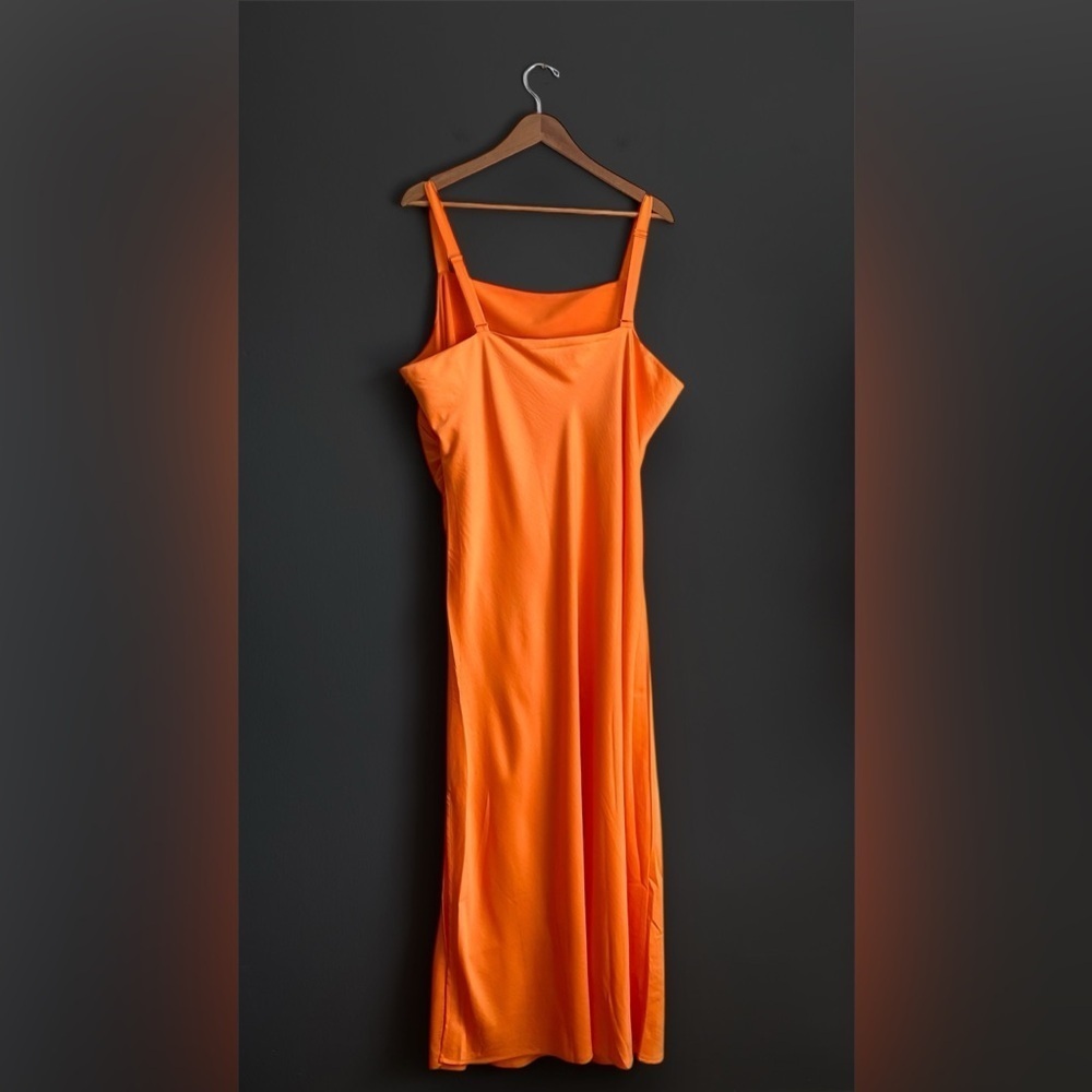 Skies Are Blue Curvy Orange Cami Split Satin Midi Dress 90’s Wedding Formal 3X - Picture 9 of 11